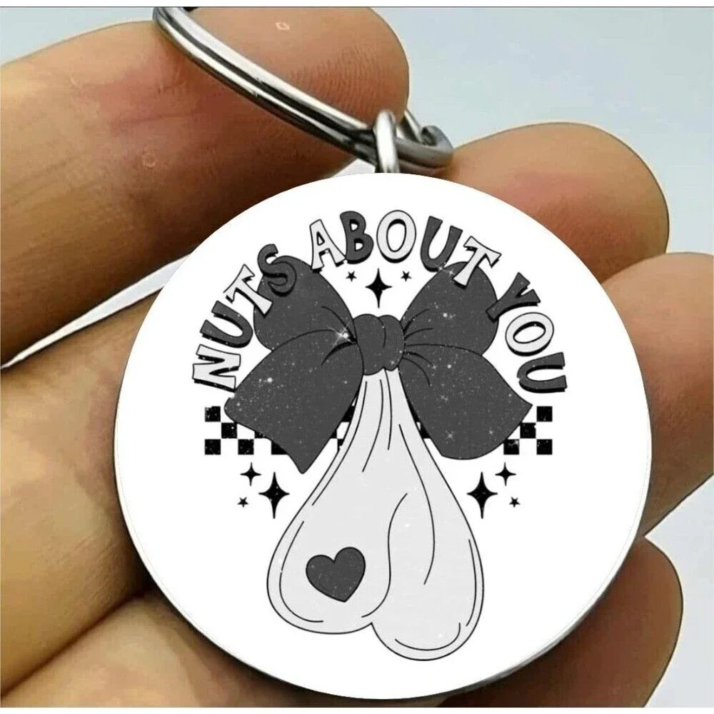Love Nuts About You Funny Cute Art Stainless Keychain Laugh Idea Joke Prank